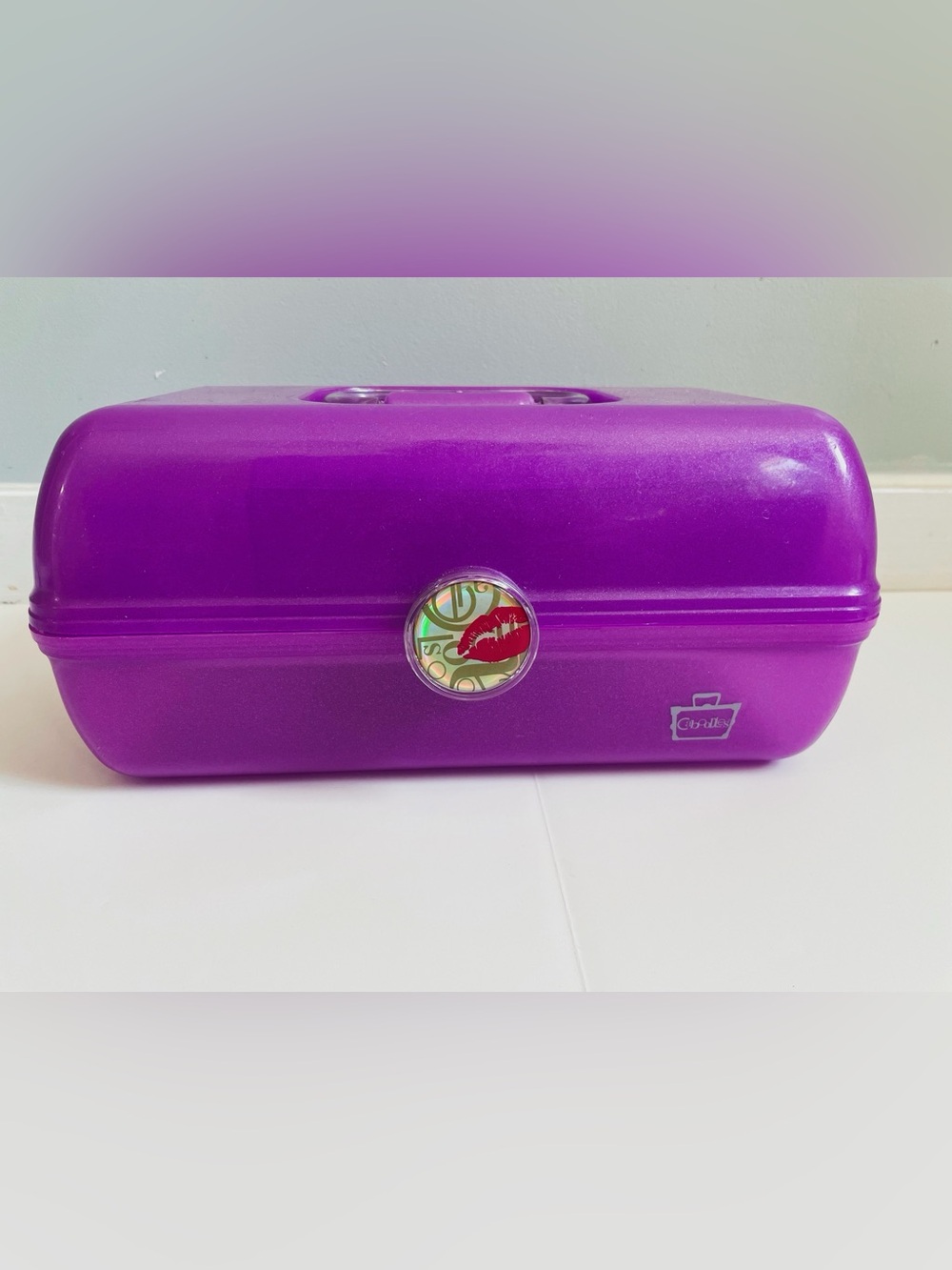 Vintage 90s Retro Caboodles Makeup Case Purple Shimmer Organizer Box Mirror USA